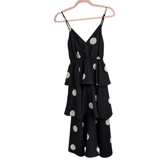 OPT One Pretty Time Cava Black and White Polka Dot Tiered Midi Dress NWT - Picture 2 of 9